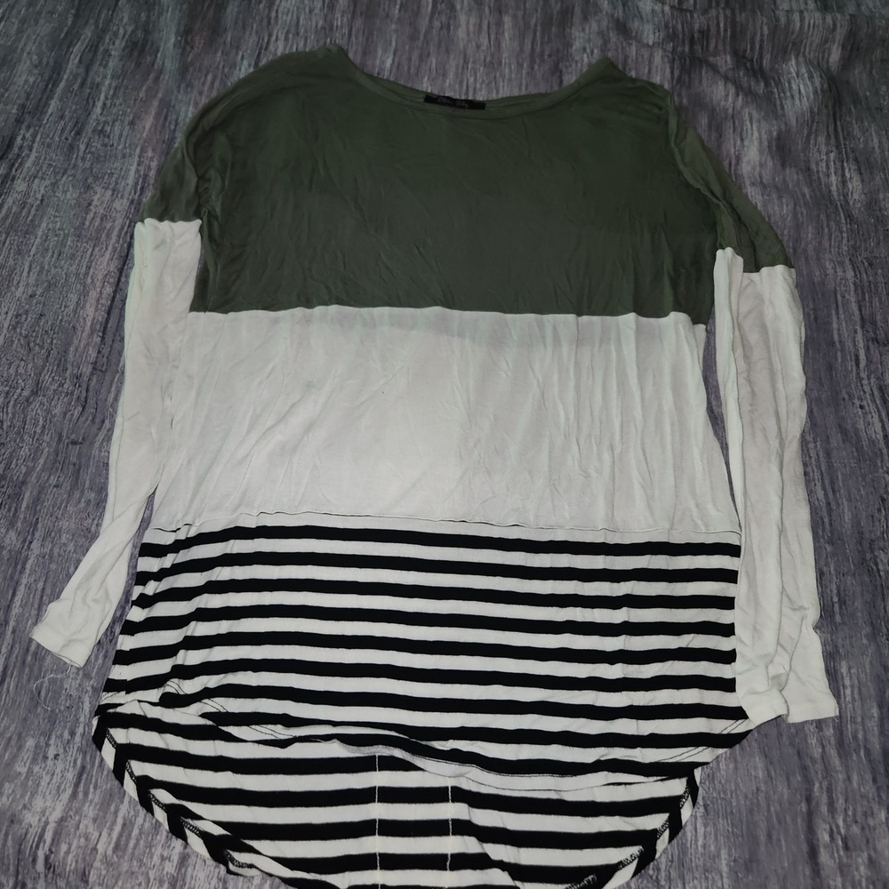 Olivia Sky Colorblock Long Sleeve Tunic Top‎ Stripes Lace Detail Women Size S